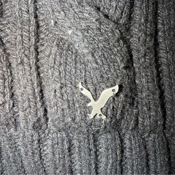 Y2K American Eagle Coquette Cable Knit Fur Hood Pom Pom Sweater Size XS - Picture 8 of 10